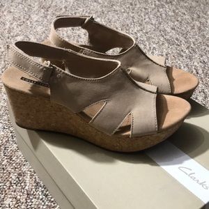 Clarks sand nubuck wedge